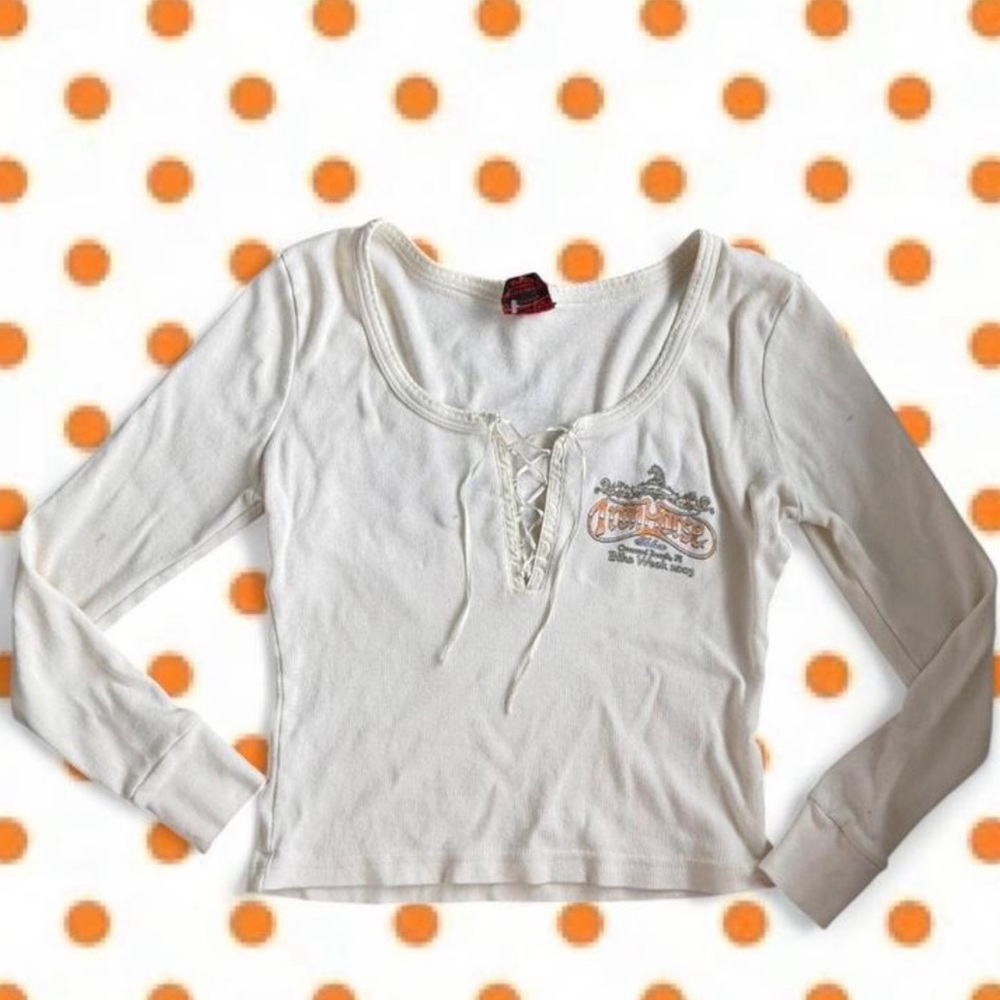 Iron Horse White Lace-Up Long Sleeve Top